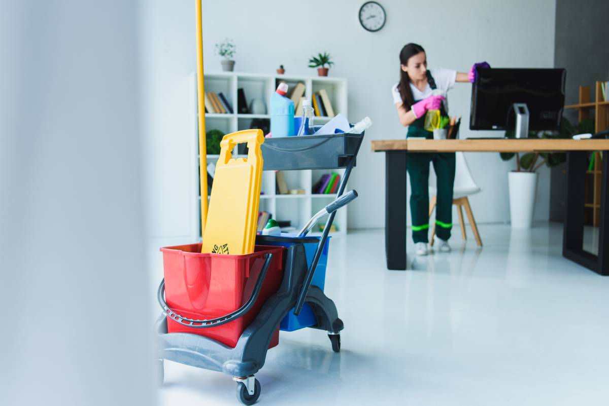 maid service cleaning an office and commercial space